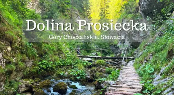 Malownicza Dolina Prosiecka w Górach Choczańskich, idealne miejsce na słowackie wakacje. Drewniany chodnik wije się wzdłuż potoku.